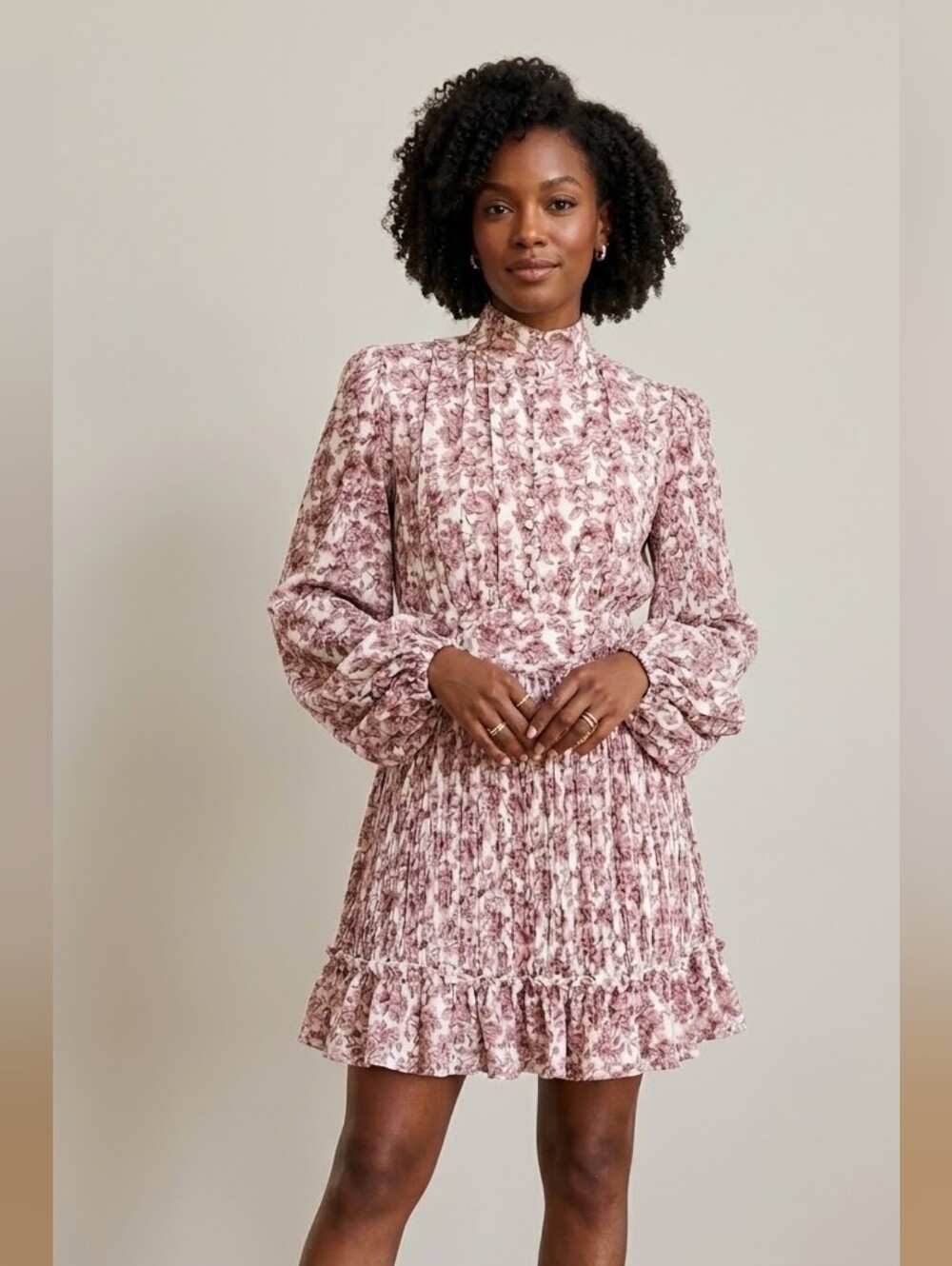 NWT Ivy City Co Brynley in Pink Floral Mock Neck Balloon Sleeve Dress XL